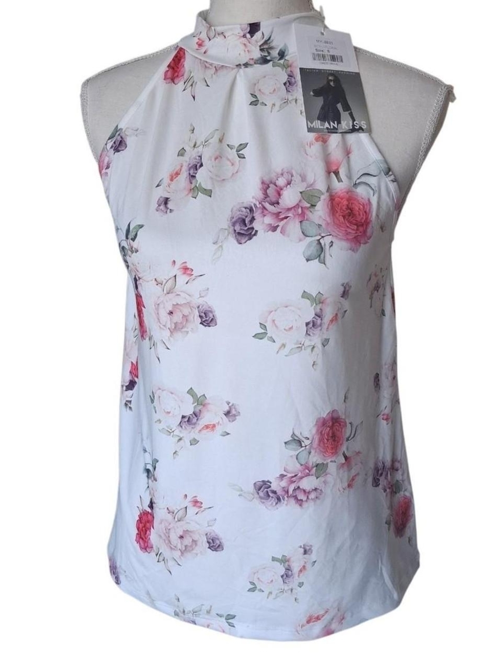Milan Kiss Women's White Floral Halter Camisole